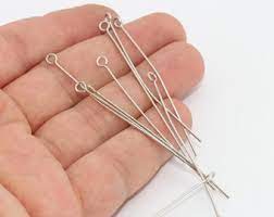 60mm Eye Pins ,Rhodium/Silver Plated, Silver Plated Eye Pin, AE285