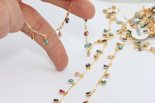 4x6mm 24k Shiny Gold Evil Eye Chain, Beaded Chains, Gold BXB187