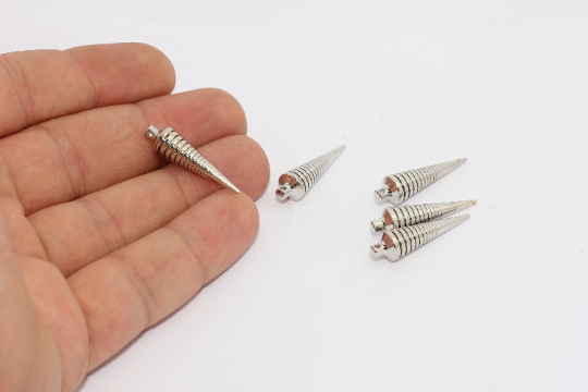 7x27mm Rodyum Kaplamalı Sivri Uçlu Charms, Uzun Çubuk, Sivri Uç, MTE763