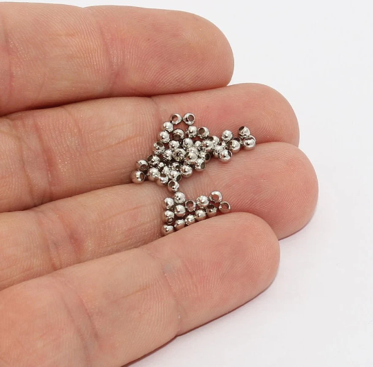 2mm Rhodium Plated Beads, Spacer Beads, Hollow Beads,  MTE965