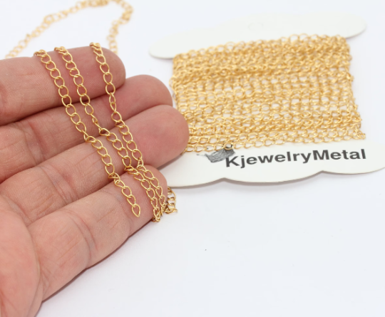 3x4mm 24k Matt Gold Extender Chains, Curb Chains, Gold BXB145