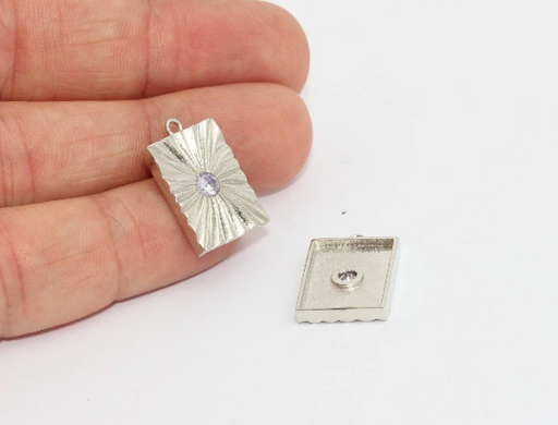 Rhodium Plated Cz Bar Pendant