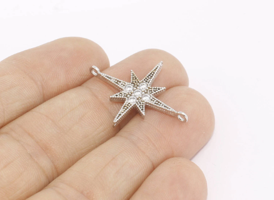24x29mm Rodyum Kaplamalı Kuzey Yıldızı Takıları, Mikro Döşeme ZRCN725