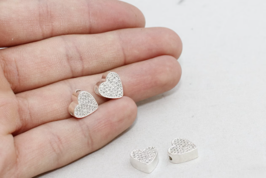 10 mm Gümüş Kaplama Kalp, Mikro Döşeme Kalp Takıları, Mikro ZRCN155