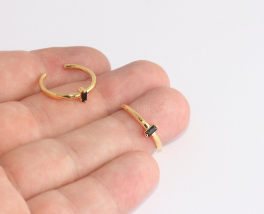 16-17mm 24k Shiny Gold Rings, Micro Pave Black Baguette XP280