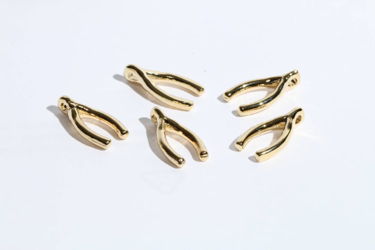 Ciondolo a forma di forcella in oro lucido 24k da 10x20 mm, Lucky, BRT716