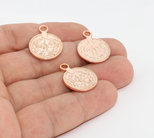 17x23mm Gül Altın Osmanlı Disk, Osmanlı Takı, Gül AE216