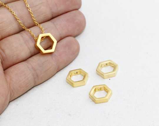 10mm 24k Matt Gold Hexagon Charms,Hexagon Pendant  MTE125