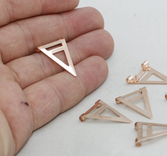 17x25 mm Gül Altın Üçgen Takılar, Üçgen Bağlantı Parçası, ROSE317