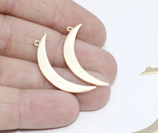 Ciondoli a forma di luna, 13x40 mm, oro lucido 22k, mezzaluna BRT618