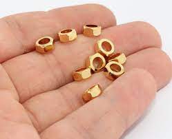 Perline esagonali in oro lucido 24k da 7 mm, perline esagonali solide, MTE462