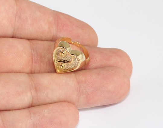 17-18mm 24k Shiny Gold Heart Rings, Gold Yin Yang Rings, MLS826