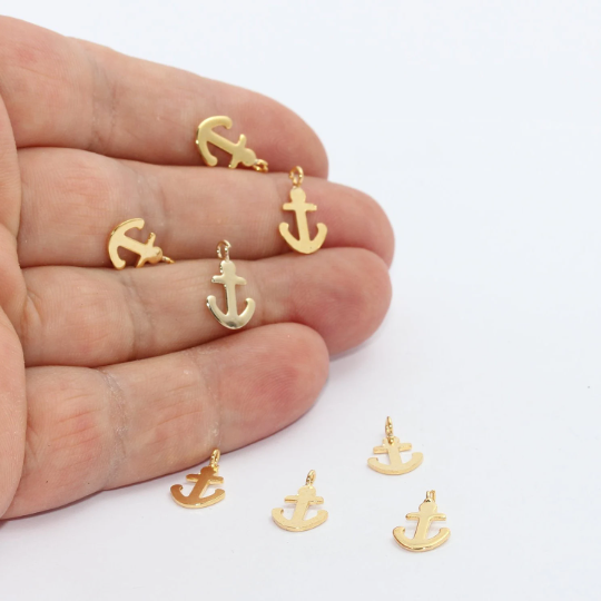 8x13mm 24k Shiny Gold Anchor Charm, Anchor Necklace, Mini Bracelet Beads, MTE1252