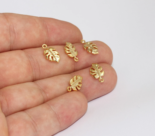 8x14mm 24k Shiny Gold Leaf Charms, Leaf Pendant, Gold MLS333