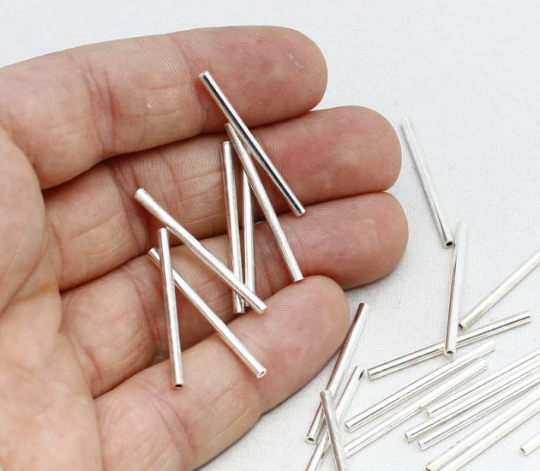 2x30mm Gümüş Kaplama Tüpler, Tüp Boncuklar, Uzun Tüp Boncuklar, CR105