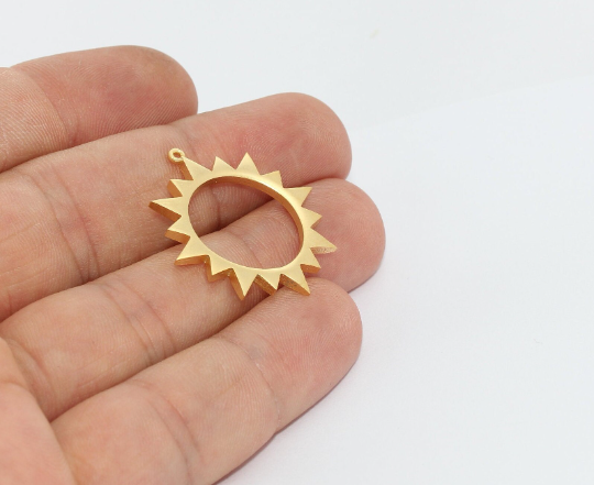 28x30mm 24k Matt Gold Sun Charms, Sun Medallion, Outline MTE1231
