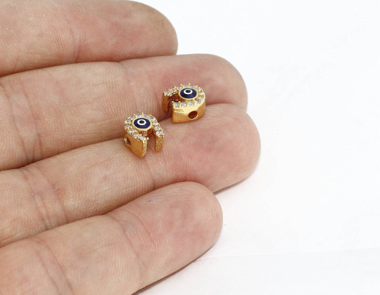 7x8mm 24k Shiny Gold Evil Eye, Micro Pave Horseshoe, Evil Eye , ZRCN649