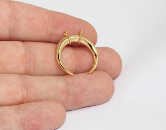 23x24mm 24 ayar Parlak Altın Boynuz Tılsımlar, İki Döngü, Altın MLS590