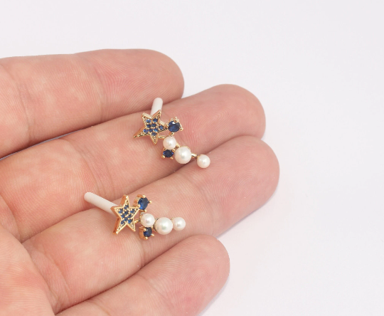 12x25mm 24k Shiny Gold Stud Earrings, Micro Pave , Gold SLM275