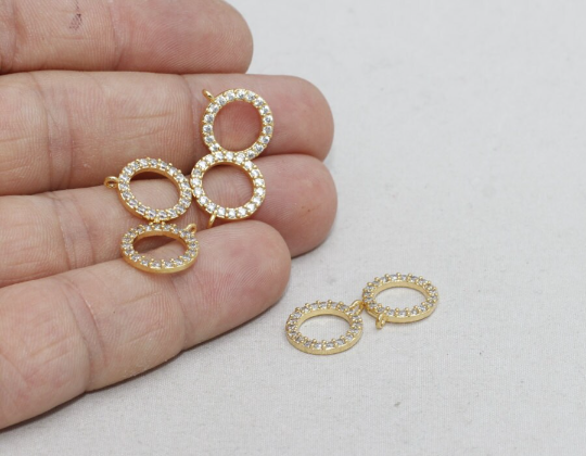 12x14mm 24k Shiny Gold Charms, CZ Round Charms, ZRCN230