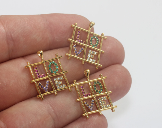 20x24mm 24 ayar Parlak Altın Aşk Takıları, Mikro Döşeme Aşk MLS206