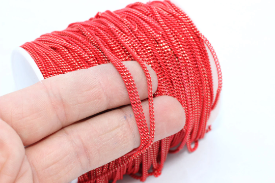 2x2,5mm Enamel Chain, Brass Soldered Chains, Red Enamel BXB79