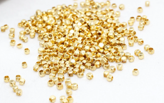 2mm 24k Shiny Gold Cube Beads, Spacer Beads, Cube BRT258