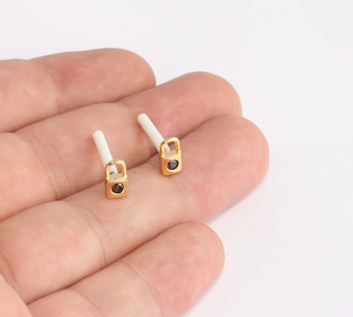 Lock Earrings, Micro Pave Mini
