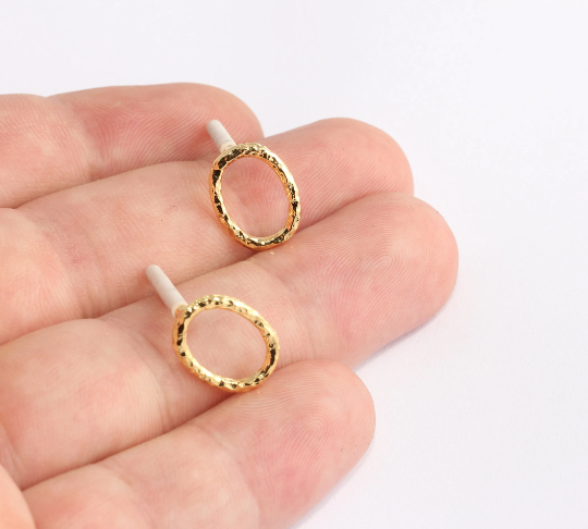 Oval Earrings, Gold Stud ,Simple
