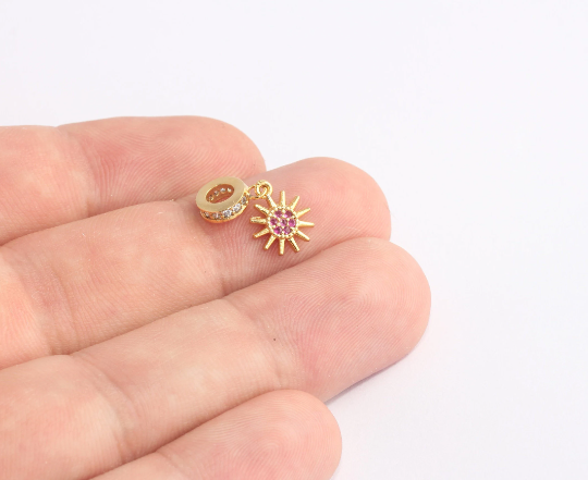 2,5x7mm 24k Parlak Altın Güneş Boncukları, CZ Mikro Döşeme Tekerleği, CHK676-15