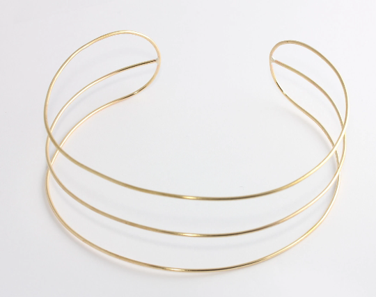 2mm 24k Shiny Gold Round Wire Necklace, Open Cuffs,  CHK144-1