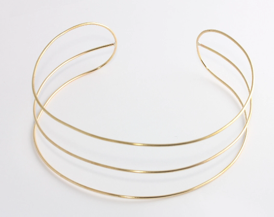 2mm 24k Shiny Gold Round Wire Necklace, Open Cuffs, CHK144-1