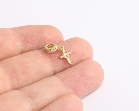 2,5x7mm 24 Ayar Parlak Altın Haç Boncukları, Mikro Aralayıcı Boncuklar, CHK676-28