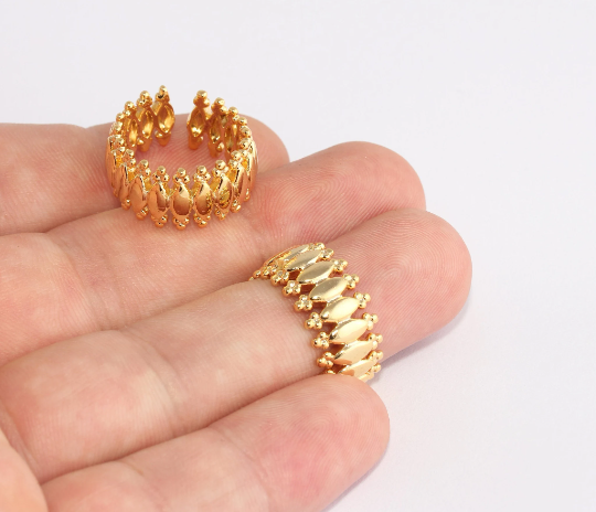 16-17mm 24k Shiny Gold Rings, Adjustable Ring Settings, Gold XP112