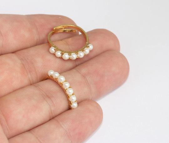 18mm 24k Shiny Gold Rings, Pearl Rings, Adjustable Ring, MLS1111