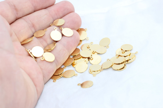 10mm 24k Shiny Gold Coin Charms, Stamping DOM39