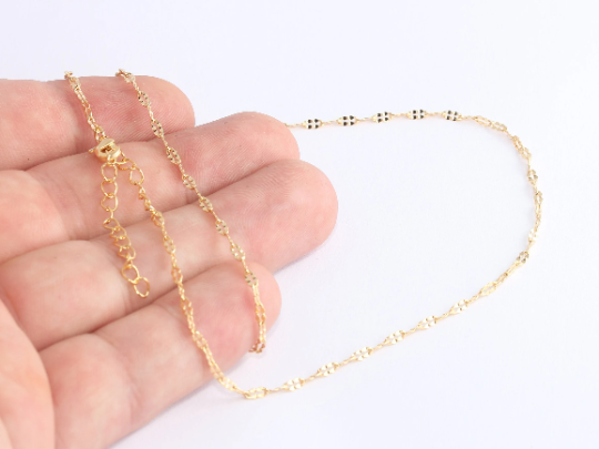 17" 24k Shiny Gold Necklace, Gold Tiny Chain Necklace, AE266