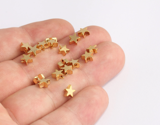 6mm Shiny Gold Star Beads, Star Charms, Center Hole Star XP73