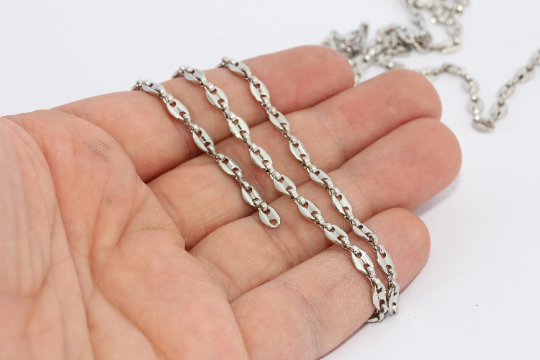 5x6mm Rhodium Plated Sailor Chains, Soldered Chains, Silver Bracelet Chains, Bulk Lot Chains, Silver Plated Findings, BXB127-1