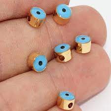 6mm 24k Shiny Gold Evil Eye Beads, Enamel Evil Eye MTE1126
