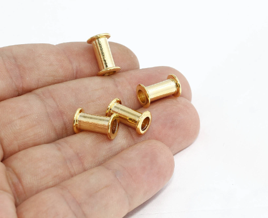 24k Shiny Gold Tubes, Bead Core, Inner 4mm, Channel ,Brass AE122