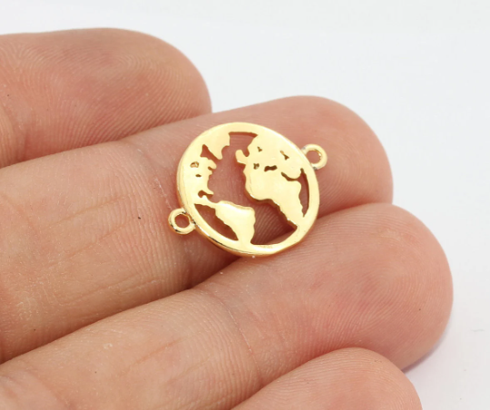 14x19mm 24 Ayar Parlak Altın Dünya Haritası Bilekliği, Küre, MTE593