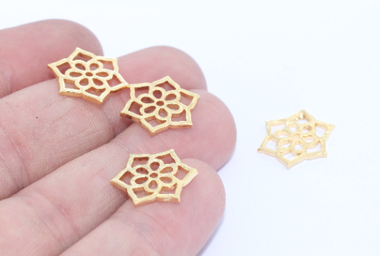 15 mm 24 Ayar Parlak Altın Lotus Tılsımları, Yaşam Çiçeği Kolye Ucu, MTE377