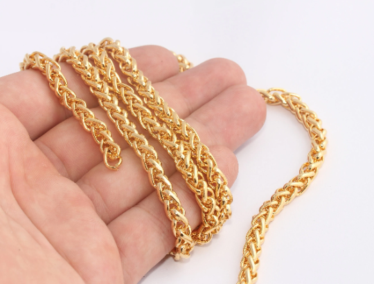 6mm 24k Shiny Gold Rope Chain, Knitted Necklace Chain, CHK452-1