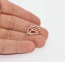 16x23mm Gül Altın Hamsa Charm, Kübik Zirkonya Hamsa, Bilezik MTE1141