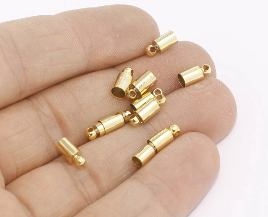İç 4 mm 24 ayar Parlak Altın Boncuk Başlıkları, Kordon ucu, Kordon ucu, Katı, FNL156