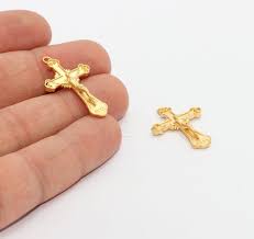 19x31mm 24 ayar Mat Altın Haç Kolye, Dini Haç MTE1280