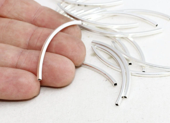 2x50mm Matt Silver Cuff Tubes, Bracelet Bangle, Tube Necklace, BLS60
