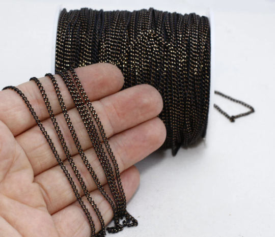 2,2x3mm Siyah Yüzlü Zincir, Bordür Zinciri, Lehimli Zincir THE46