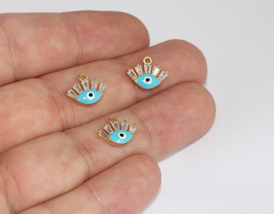 10x13mm 24 ayar Parlak Altın Nazar Boncuğu, Mikro Döşeme Nazar Boncuğu, nazar boncuğu, MLS1103